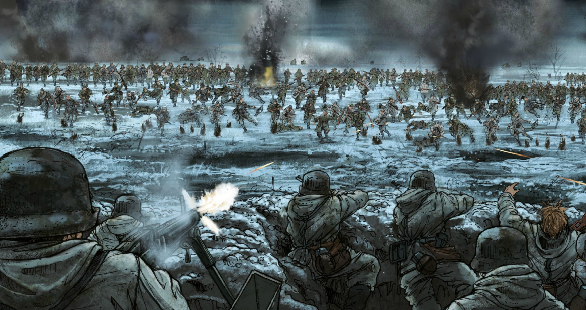 图为反映第二次世界大战场景的画作