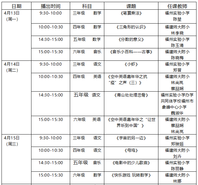 「福建师大」第八周福建省小学《空中课堂》和《空中课堂·备战高考》课表请查收！