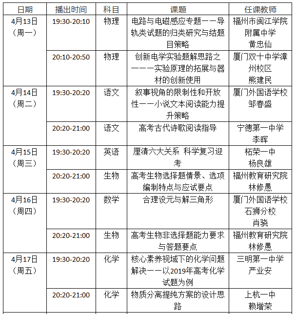 「福建师大」第八周福建省小学《空中课堂》和《空中课堂·备战高考》课表请查收！