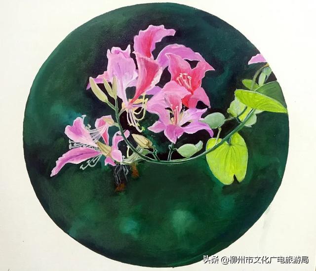 水彩画王艳宁作品《紫荆花四 水彩画刘欣洋作品《春之韵 水粉