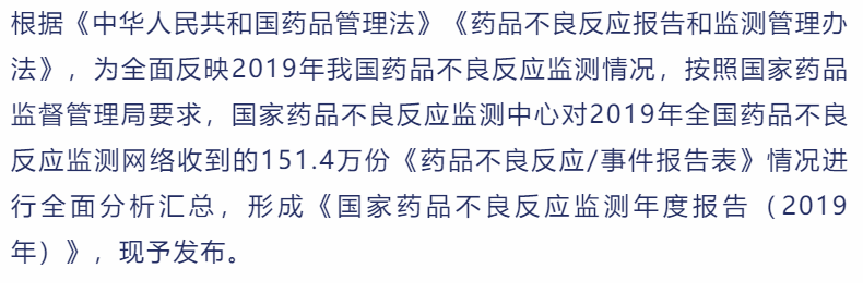 【最新政策】国家药品不良反应监测年度报告（2019年）