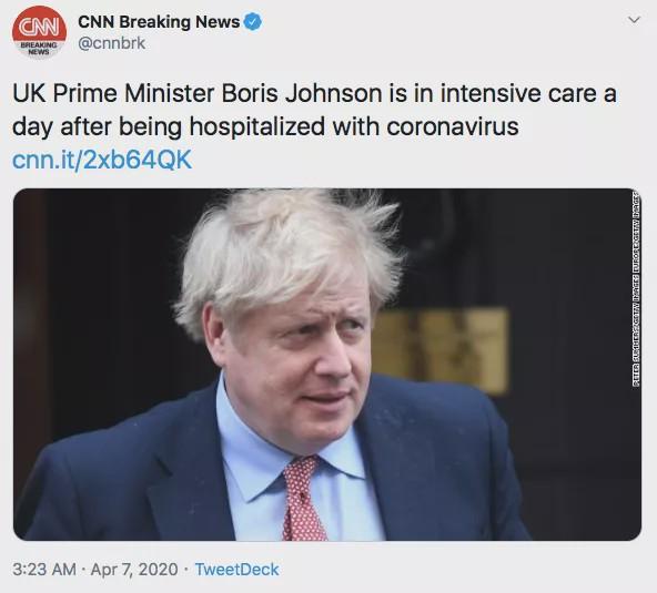 上周初,英国首相鲍里斯因新冠入院治疗,还一度进入icu病房观察"他感谢