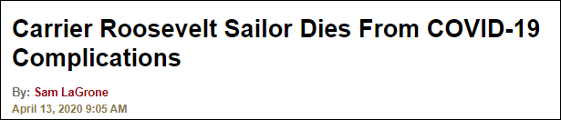 羅斯福號航母一水兵死於新冠肺炎 國際 第1張