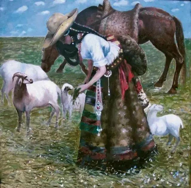 《牧羊姑娘》油画 90cm×90cm返回搜狐,查看更多