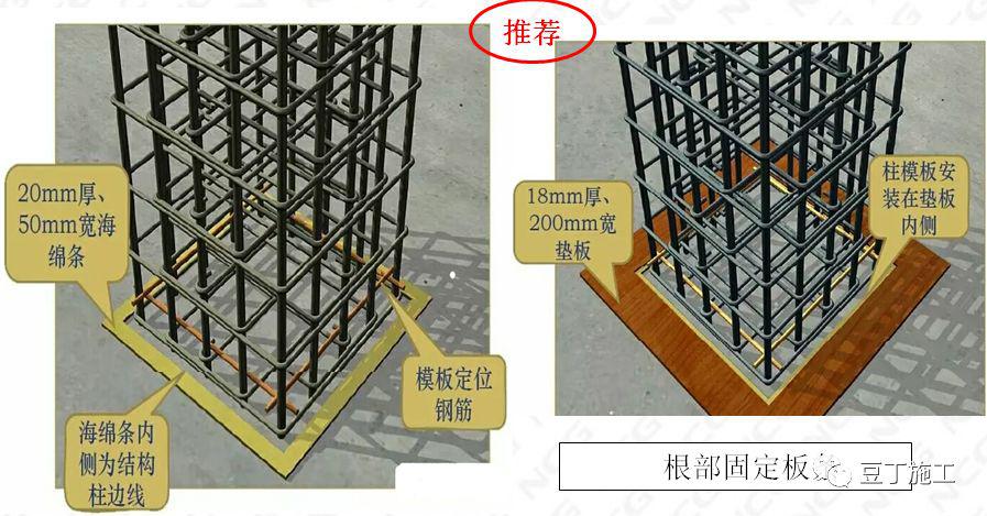 墙柱施工缝部位在模板上沿钉通长木条留设20*10mm通长槽口,上部支模