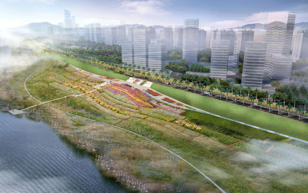 南边,总长5公里,面积60万平方米的江滨公园建设,将打造 △江滨公园