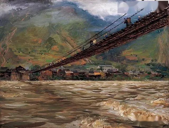 8cm,1962年  崔开玺,泸定桥,布面油画,53.