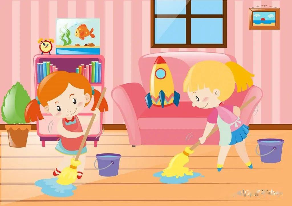 同学们,今天就把家里的客厅打扫干净吧!