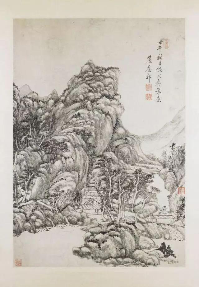 《仿黄公望山水图》轴,清康熙四十一年(1702年),王原祁绘,纸本,水墨