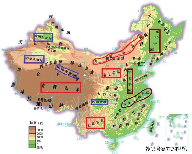 山,是西南地区的主题,从下图 我国山脉地形分布图中我们可以看到