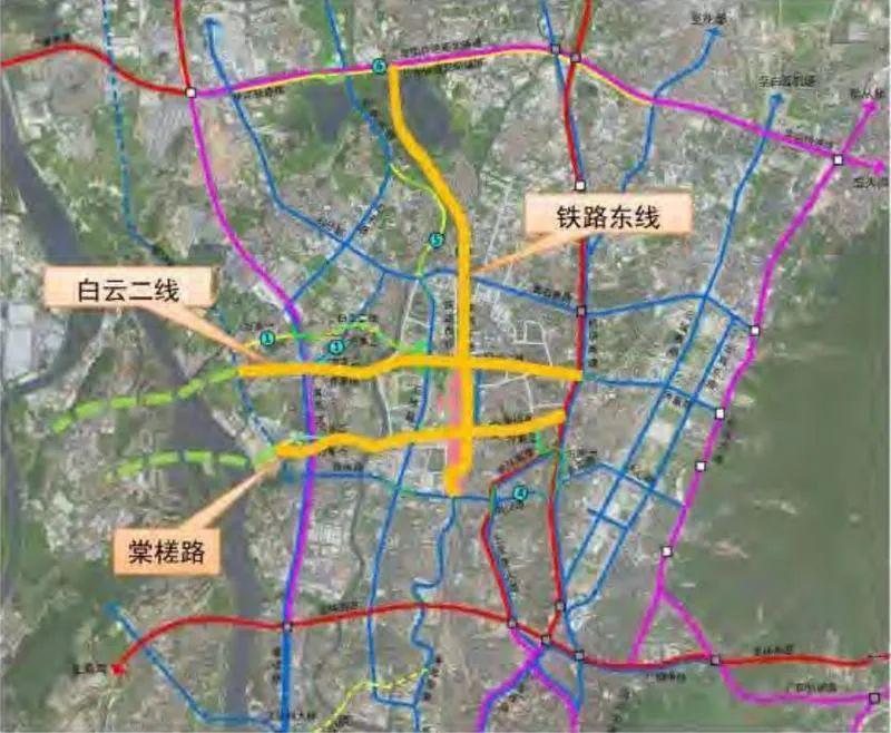 红线宽度38-64米,双向6车道,设计车速60公里/小时;白云二线是广州白云