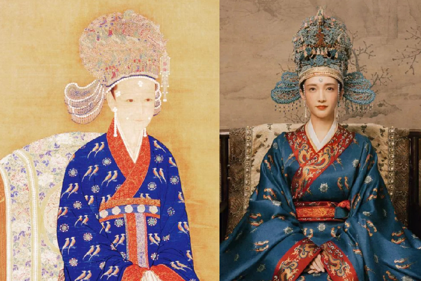左宋代皇后画像,右《清平乐》剧照