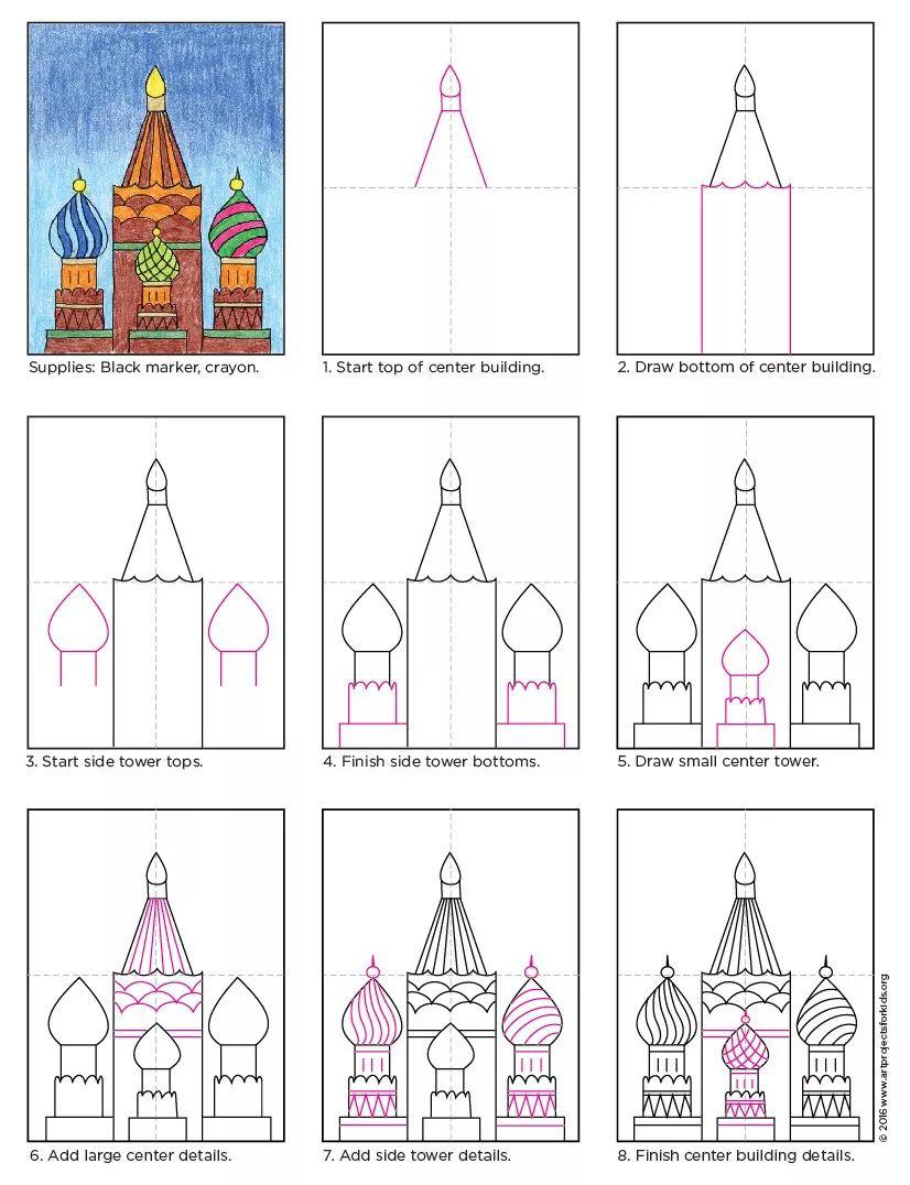 沙俄古堡建筑简笔画
