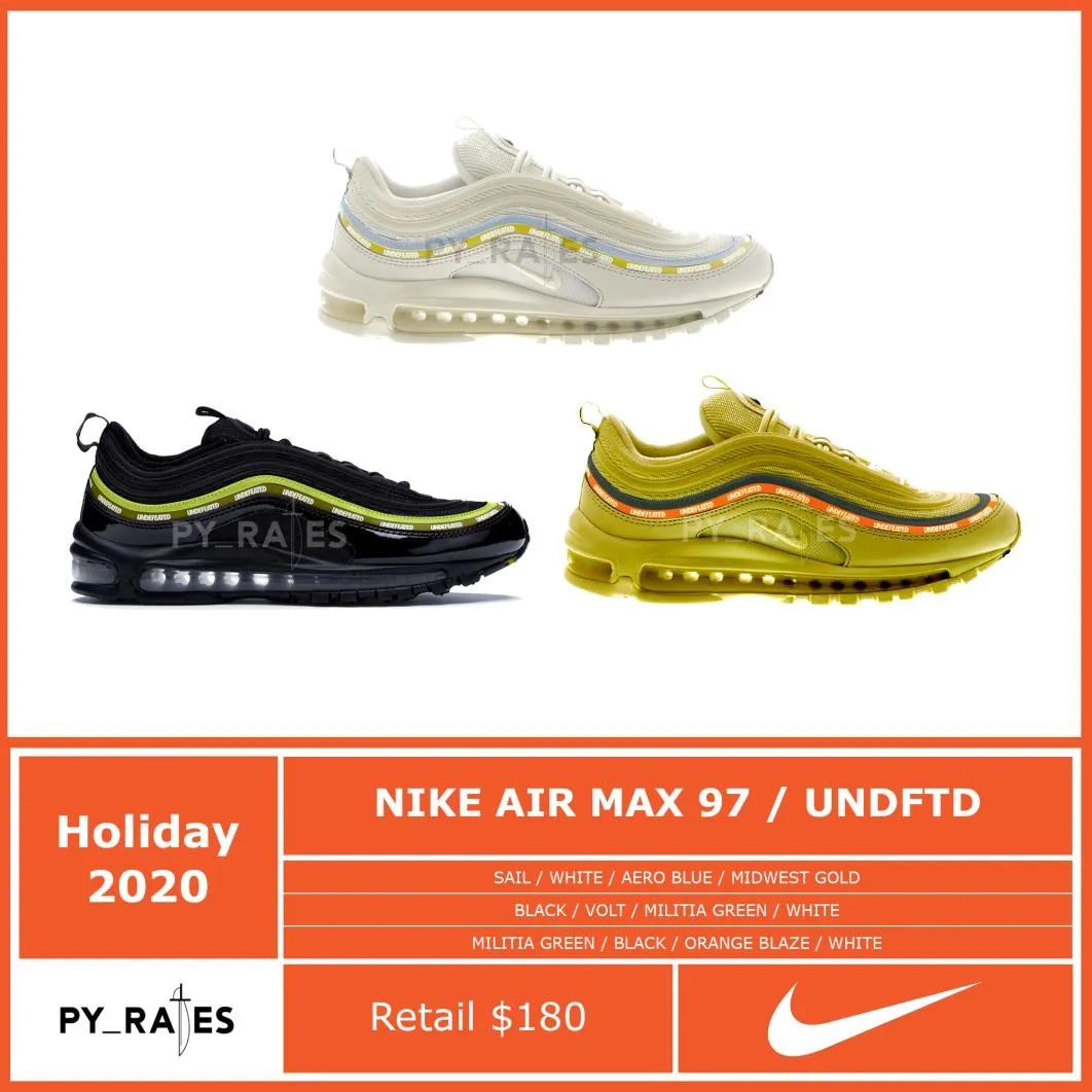 鞋王undefeated x 耐克air max 97联名"子弹"将发售3款新配色!