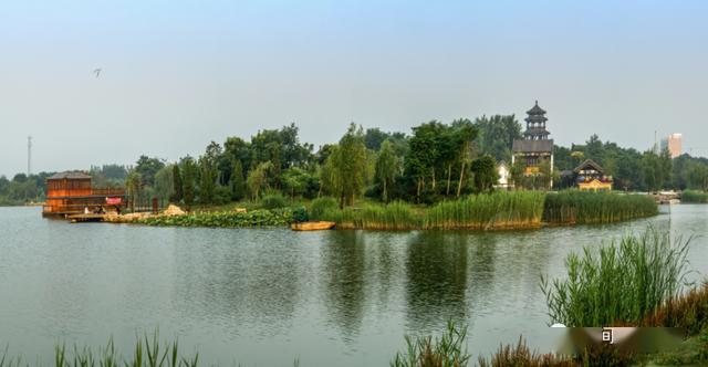 航拍下的华北地区县级城市中最大的淡水型水系公园瀛洲公园