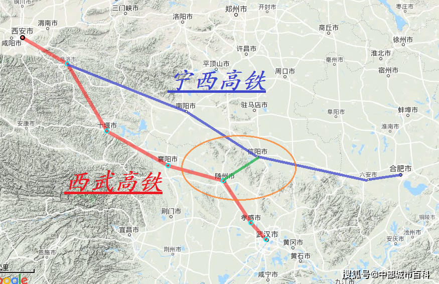 从西安到南京终至上海的高铁线路,其实只有商洛到信阳段走向存在