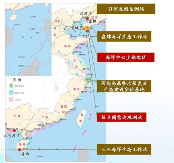 野外科学观测站分布示意图大连圆岛生态站科研业务能力承担国家科研