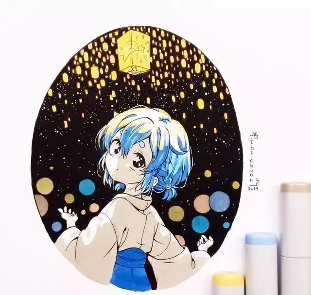 炫彩靓丽的马克笔动漫插画手稿萌萌哒漫画美少女让人无法抗拒
