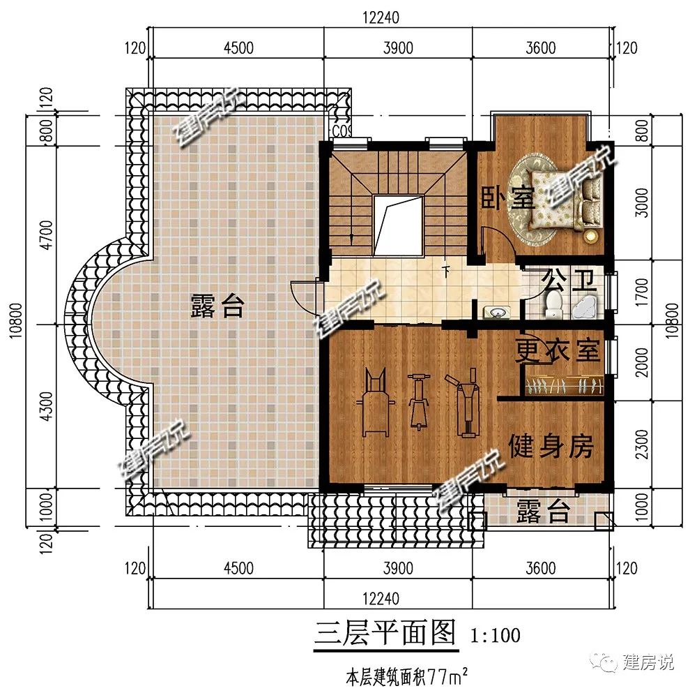 15米宽12米长建房图纸,12x15米农村自建房图 农村建房图纸:面宽12米,带土灶的欧式别墅,父母养老房