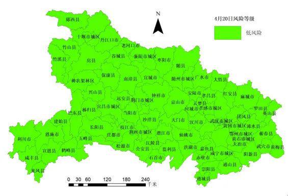 图为:湖北省市县风险等级地图