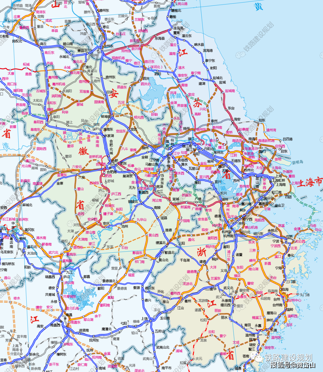 长三角地区铁路建设规划示意图