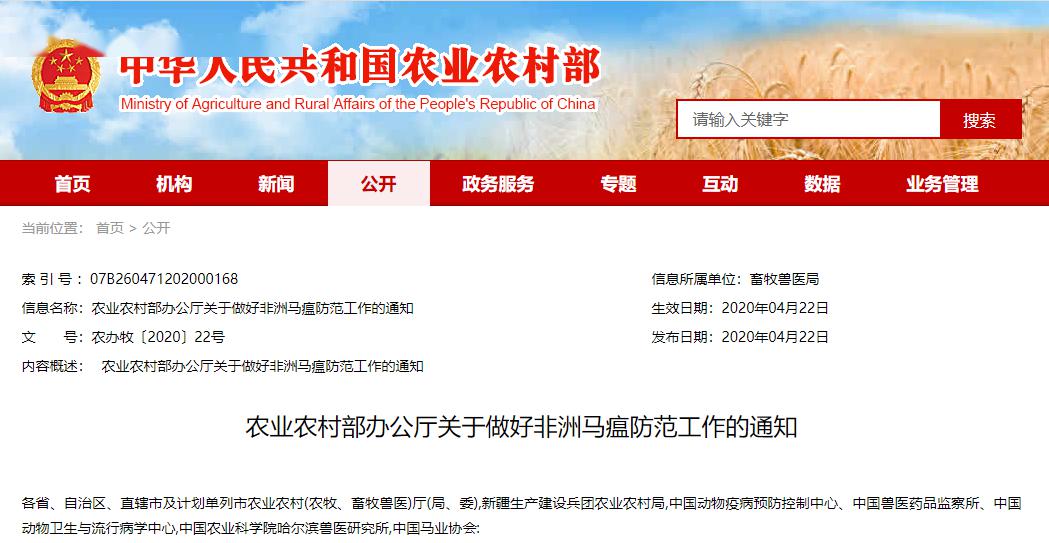 农业部发通知 要求做好“非洲马瘟”防范工作