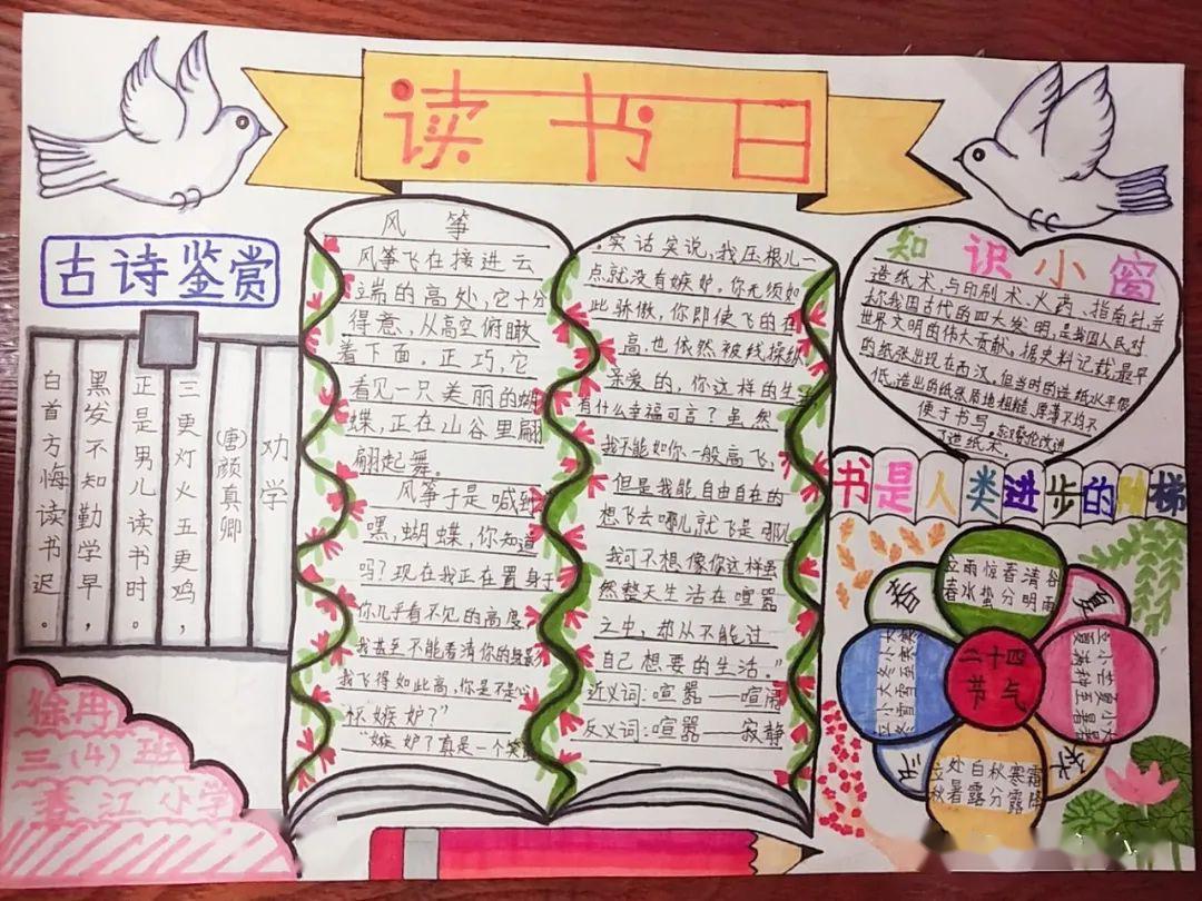 瞧瞧我们在读书日边阅读边做好的读书卡和读书小报吧!