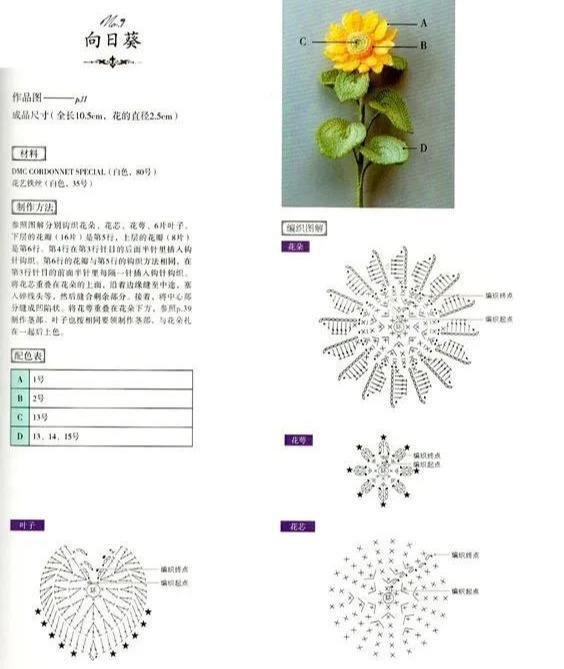 毛线钩针编织向日葵合集diy手工编织附图解教程