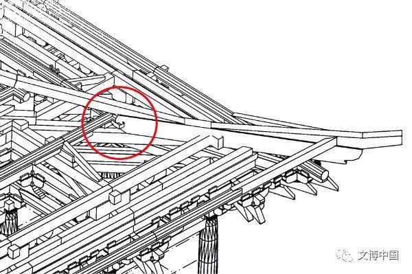 清华《佛光寺东大殿建筑勘察研究报告》大角梁尾结构图(梁尾搭于下