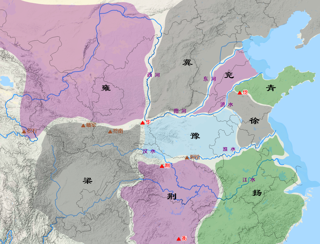 禹贡九州图冀州根据《史记》注说,冀州的范围"东河之西,西河之东,南河