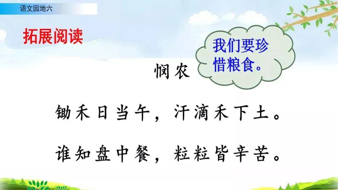 部编版二年级下册 语文园地六《悯农》《最大的"书"》