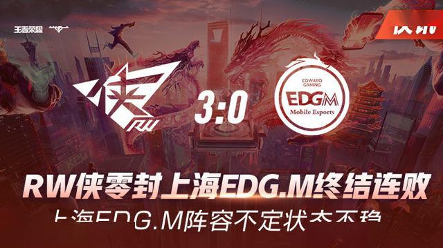 快讯：RW侠零封上海EDG.M终结连败，上海EDG.M阵容不定状态不稳