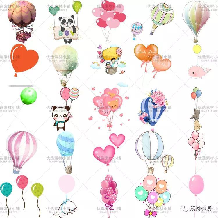 1059.唯美手绘卡通可爱气球热气球照片美化装饰ps