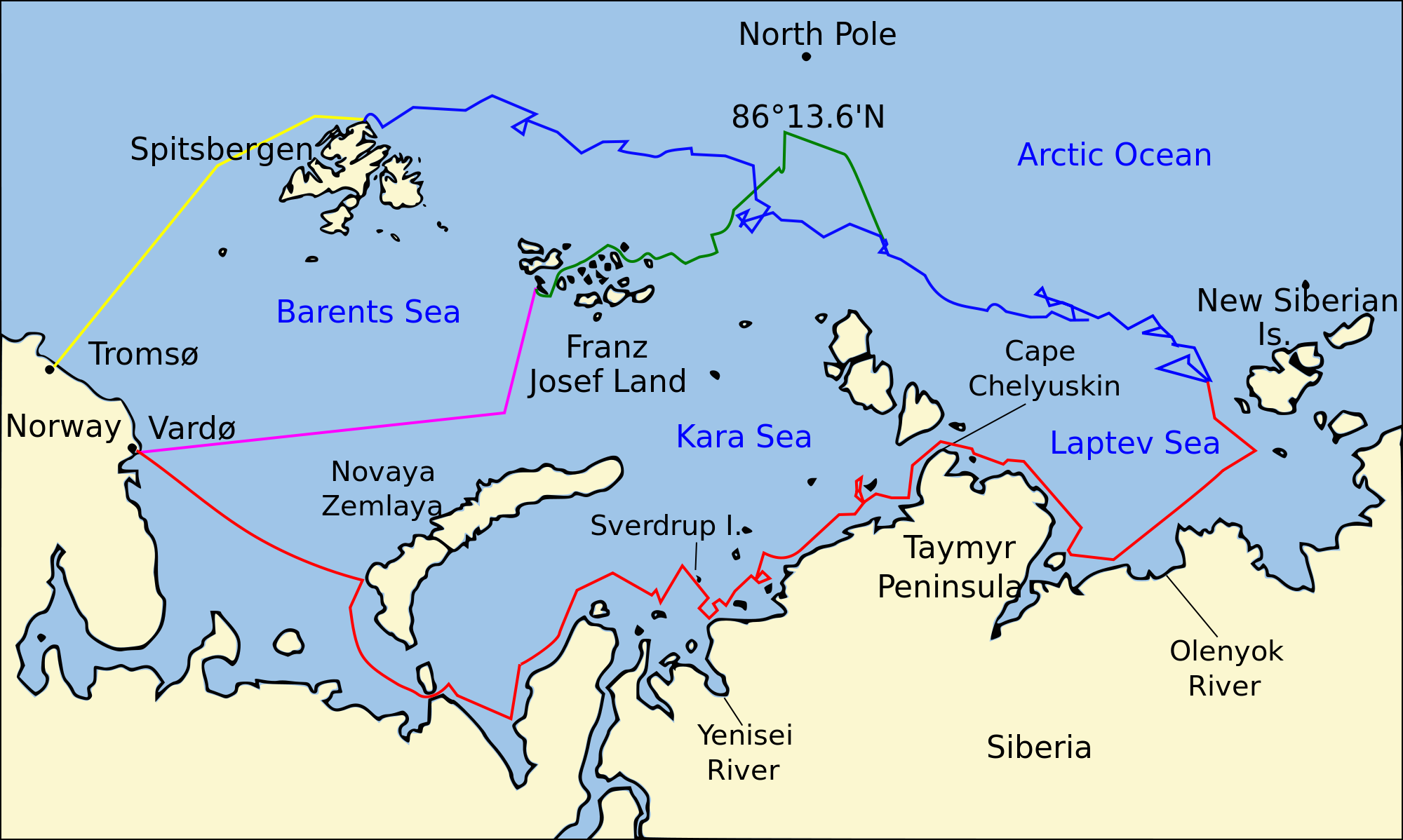 北冰洋最靠近北极点的群岛,隶属于阿尔汉格尔斯克州,比新地岛还要靠北