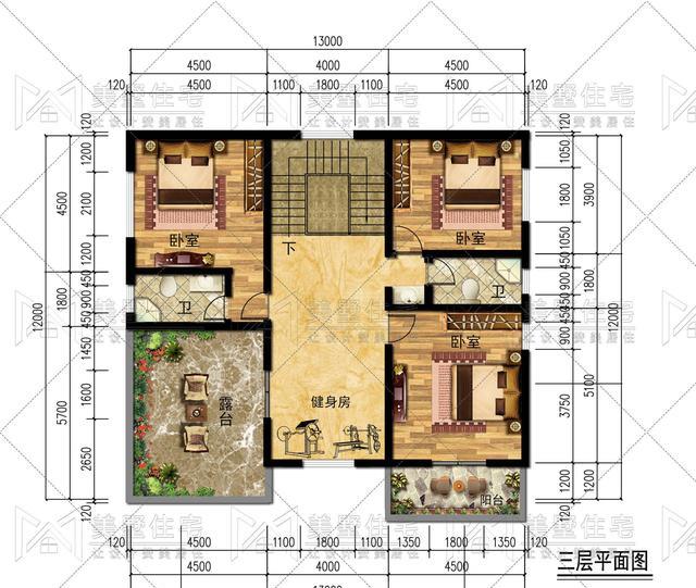 13米宽9米深房子平面图,9×13米自建房设计图 面宽13米的三层欧式别墅,大露台多卧室,农村人理想的家