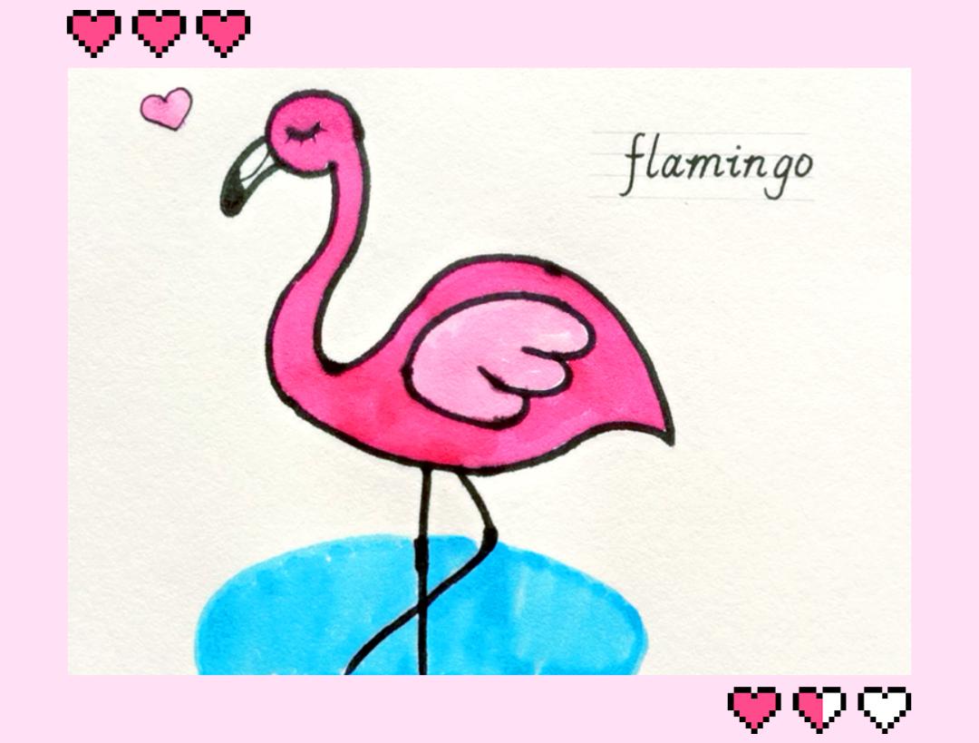 英语萌萌画flamingo火烈鸟