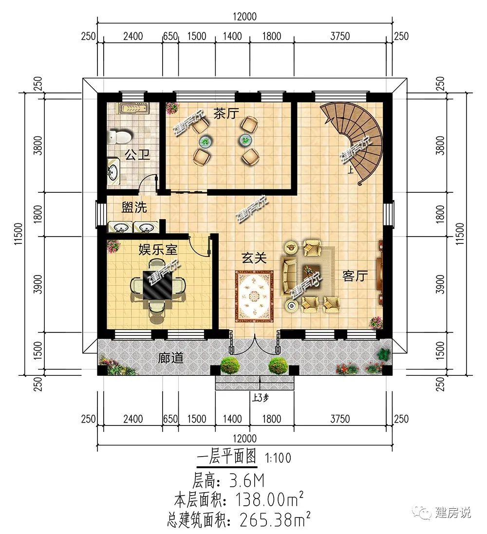 农村建房图纸:面宽12米的现代风别墅,造价仅30万,建一