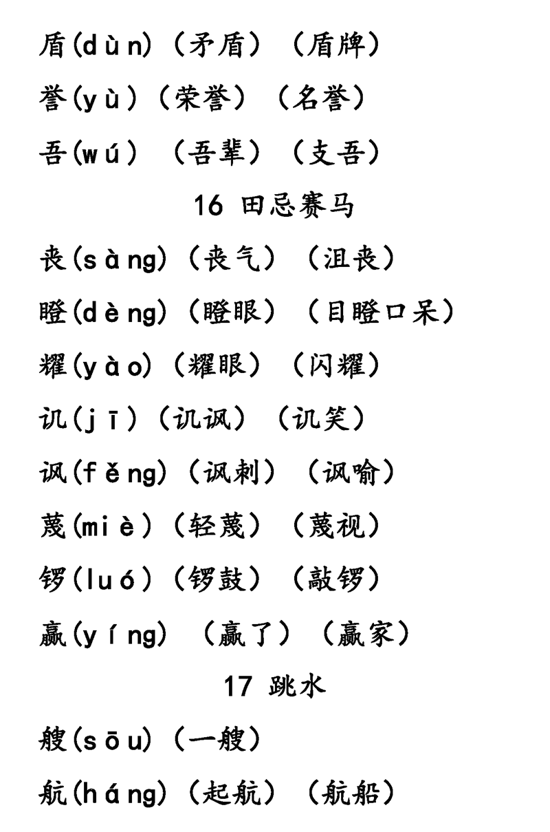 1-6年级语文下册第1-6单元生字表组词大全 (可下载打印)