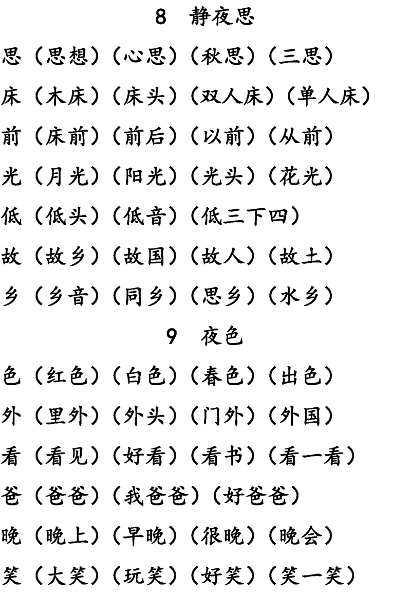1-6年级语文下册第1-6单元生字表组词大全 (可下载打印)