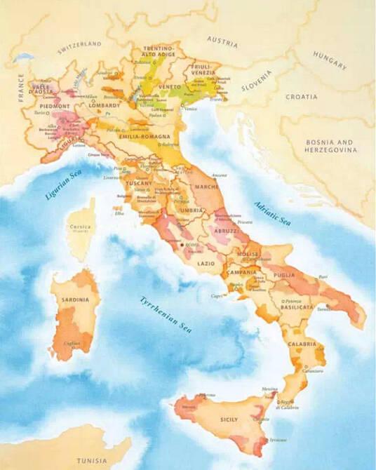 世界主要产酒国特刊--意大利葡萄酒地图