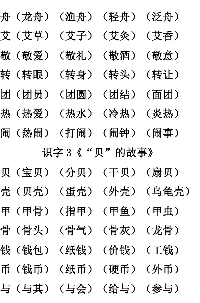 二年级语文下册第1-4单元生字表组词大全