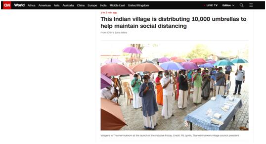 為保持社交距離防控新冠疫情，印度一村落向民眾發放上萬把雨傘 國際 第1張