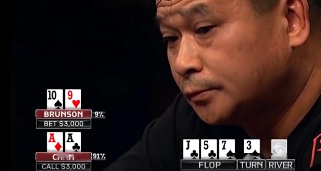 全场的焦点当属johnny chan和doyle brunson这一对大名鼎鼎的"双冠王"