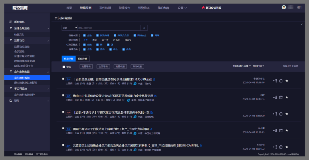京东数科旗下晴空猎鹰大数据舆情监测系统正式上线-科记汇