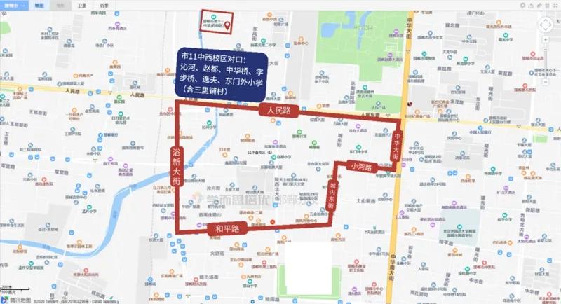 邯郸中小学划片分布图——丛台区,邯山区,复兴区