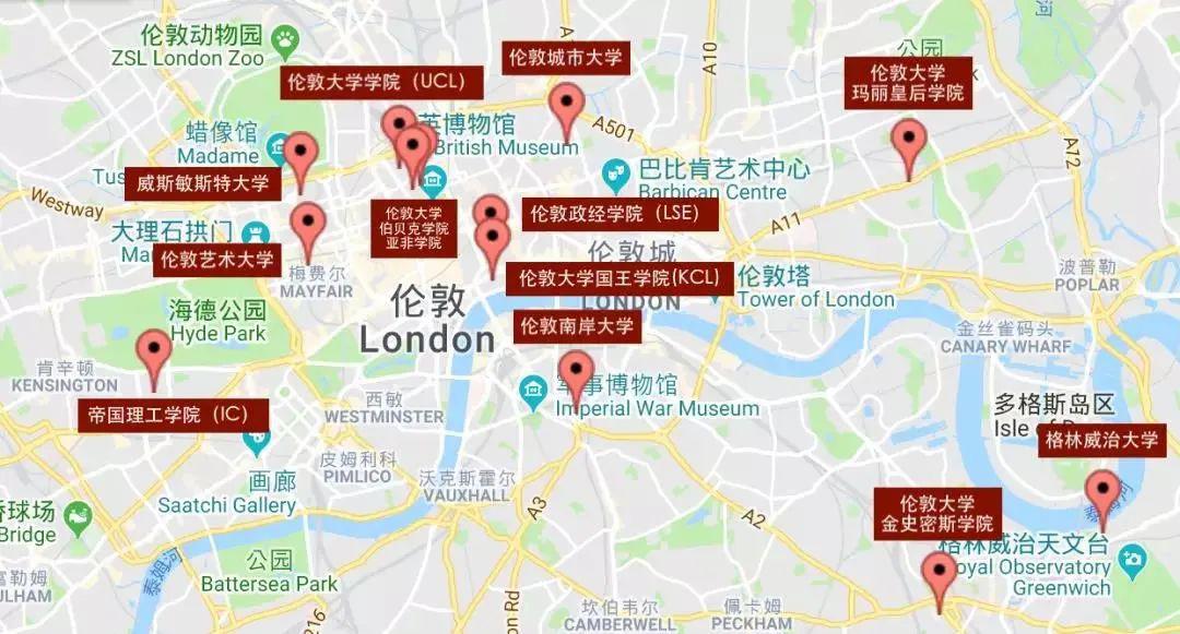 帝国理工位于伦敦西区,海德公园的旁边,离坐落伦敦的各大学(ucl,kcl