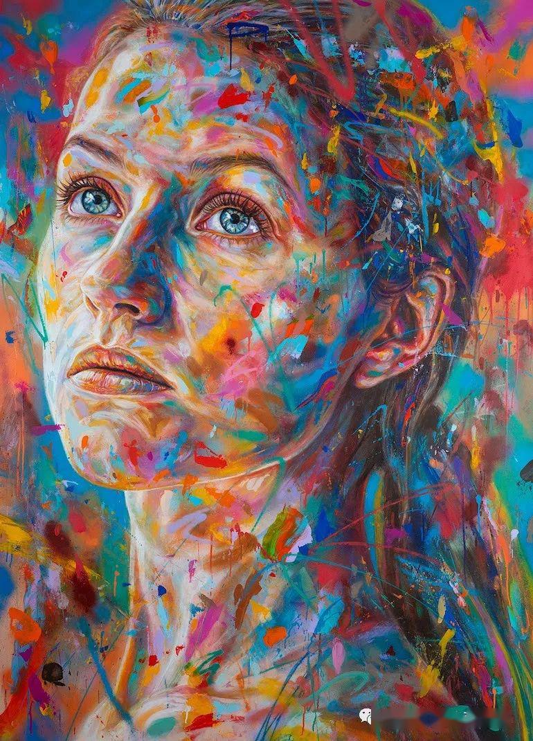 大众艺术网喷漆笔触的爆炸性色彩肖像英国伦敦街头艺术肖像画家戴维