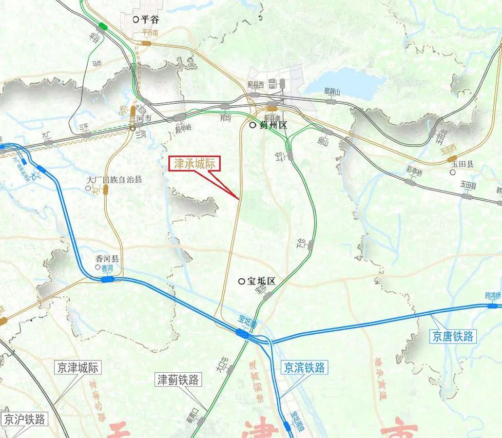 建设路线:推荐方案从京唐城际铁路宝坻南站引出,经蓟州(与京哈线蓟州