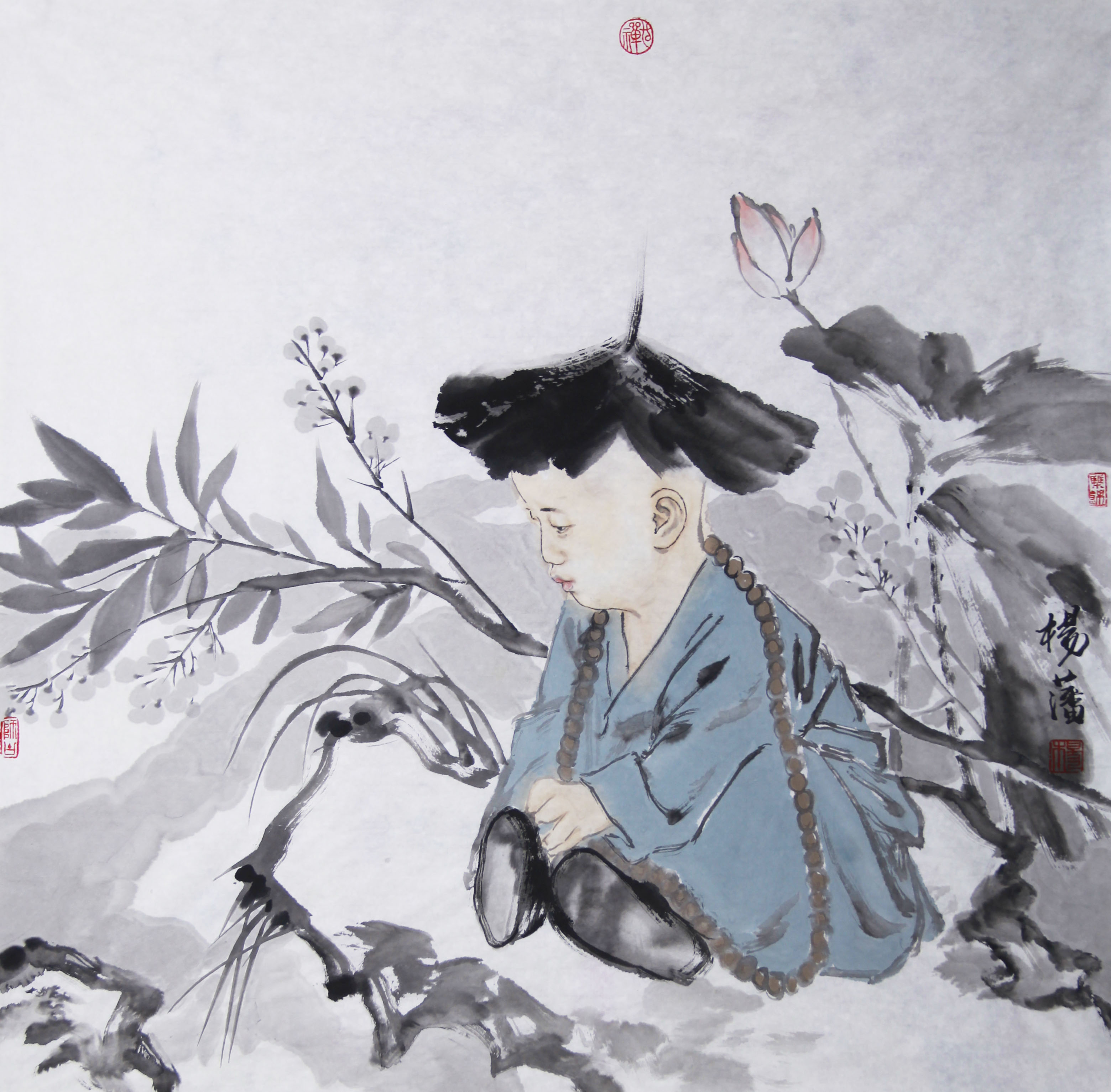 小沙弥——杨藩笔下的写实水墨人物画欣赏:沙弥是释迦牟尼的儿子罗睺
