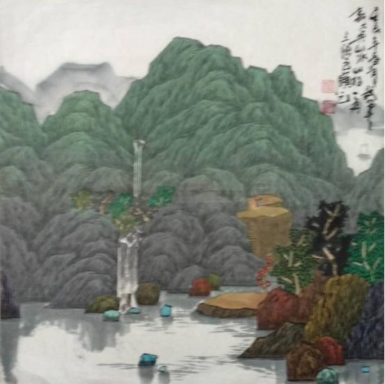 画家陈宝元中国色彩山水画